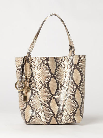 chloé spin python-print calfskin tote bag with charm