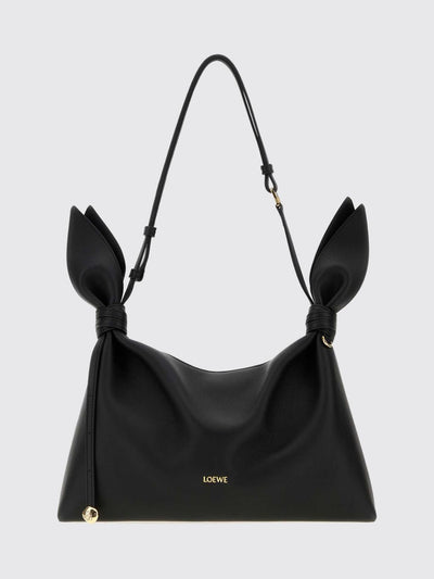 calfskin leather shoulder bag with knot detail and adjustable handle