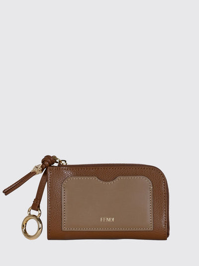 bicolor calfskin zip card holder with ring
