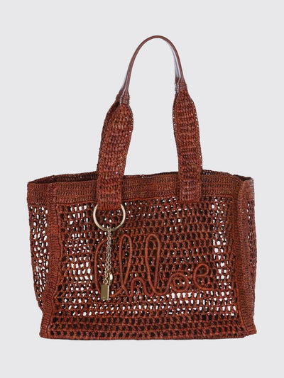 summer banana chloé crochet raffia tote bag with embroidered logo