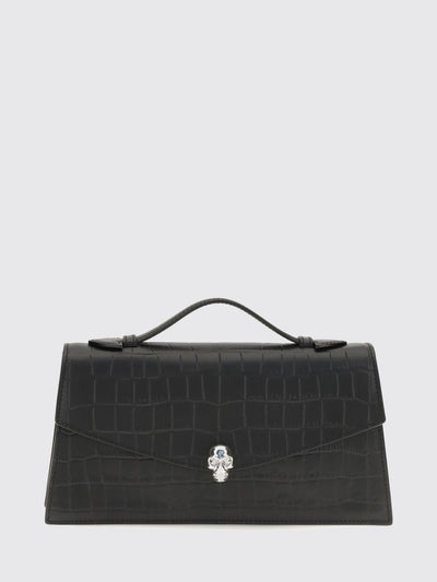 croc-effect calfskin handbag alexander with skull embellishment