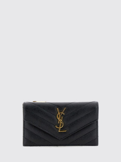 cassandre card holder in leather with ysl metal monogram