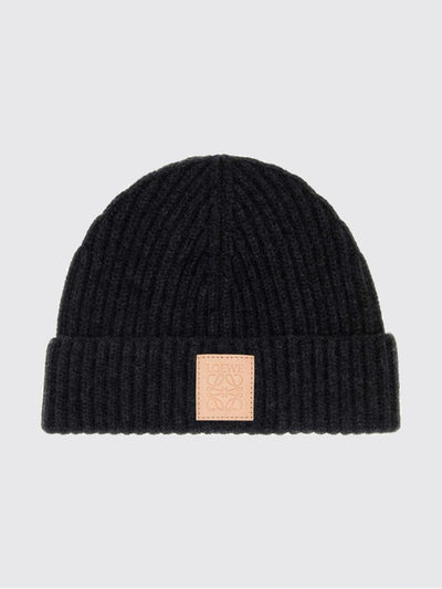 ribbed pure cashmere beanie with cuff and logo patch
