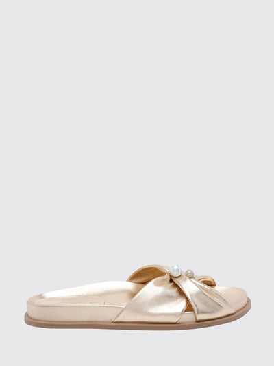 rafi laminated nappa slide sandals with faux pearls and rhinestones