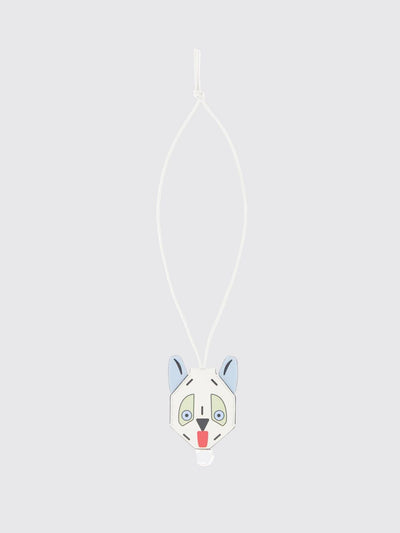 futurist cat calfskin keychain with engraved logo and metal ring