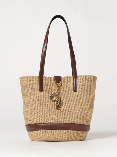 handbag chloé in two-colour raffia with double leather handles