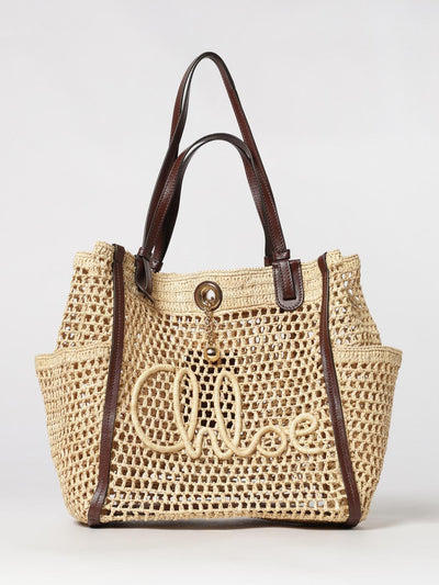 iconic bag chloé in crochet raffia with embroidered logo and four handles