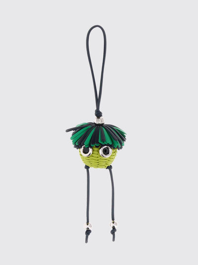 loomie bicolor woven calfskin keychain with fringes and engraved logo