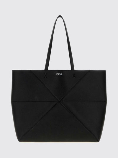 large puzzle fold calfskin leather tote bag with laminated logo