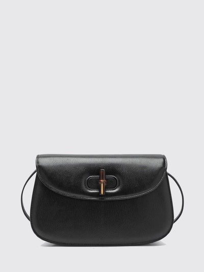 bamboo small goat leather shoulder bag with turn-lock closure