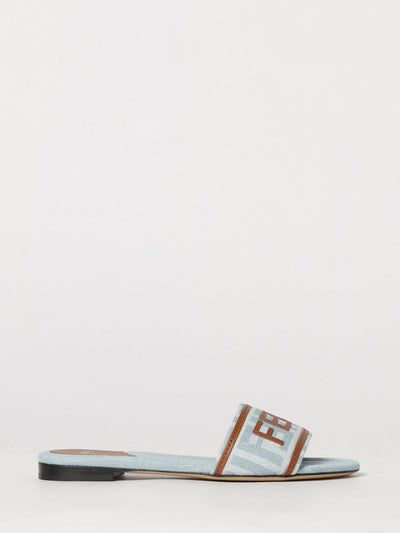 sunshine low-heeled cotton denim mules with applied logo
