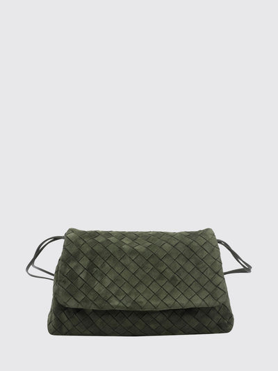 giorno woven calfskin shoulder bag with flap closure