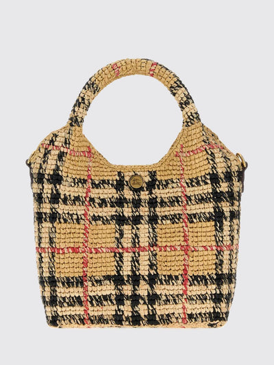 margate mini vintage check tote bag in raffia with removable strap