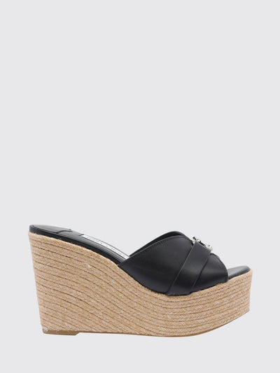 leda wedge sandals in smooth calfskin with monogram and high heel