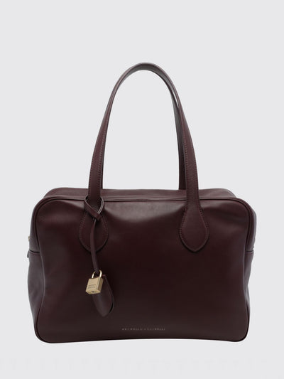calfskin shoulder bag with double handle and padlock