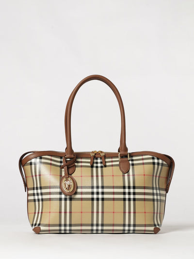 vintage check canvas shoulder bag with double handle and charm