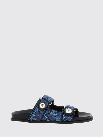 fayence pearl-embellished denim flat sandals with monogram