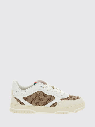 re-web sneakers in leather with gg jacquard fabric inserts