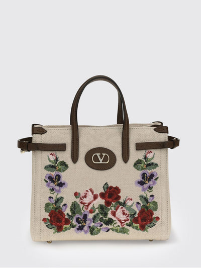 small antibes floral embroidered linen tote bag