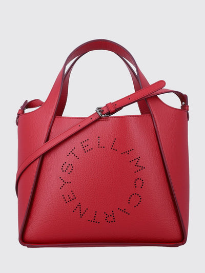 faux leather handbag with perforated logo and strap