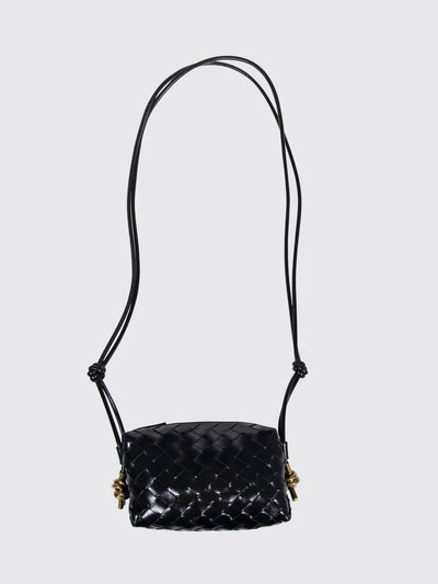 black intrecciato leather loop mini crossbody bag