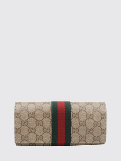gg fabric wallet with web detail and flap closure