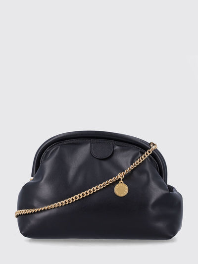 falabella faux leather hand clutch with chain strap