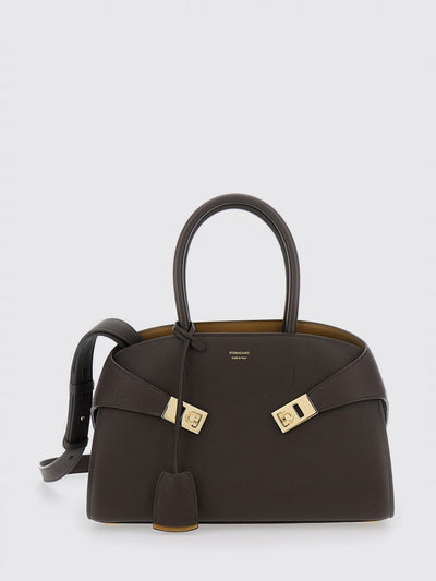 medium hug grained calf leather tote bag with shoulder strap