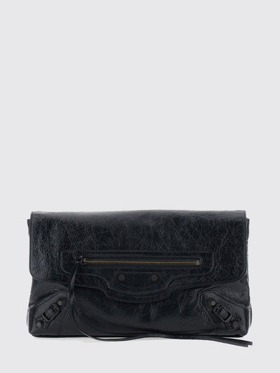 le city clutch in black arena lambskin leather with applied studs