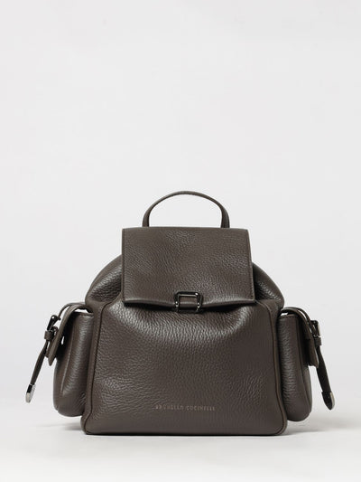 utility backpack in grained leather with snap closure