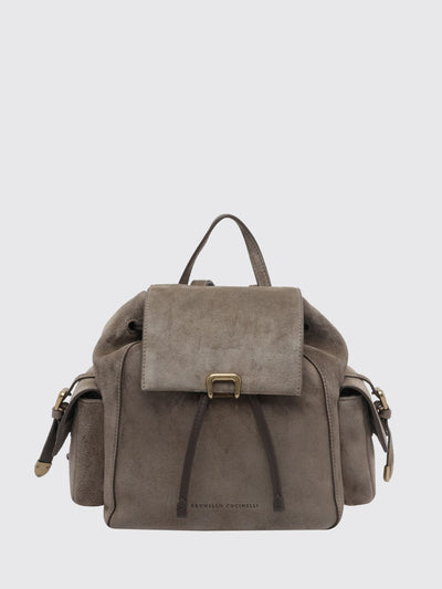 small suede backpack with drawstring closure and monili