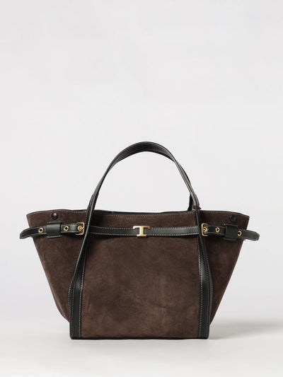 t timeless handbag in suede leather with metal t timeless logo