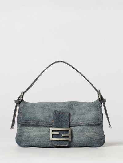 baguette blue cotton denim shoulder bag with ff monogram