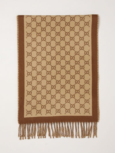 gg jacquard fringed wool scarf