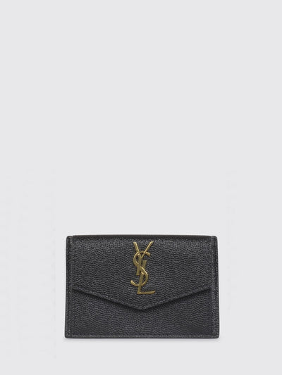 uptown grain de poudre leather card holder with ysl monogram