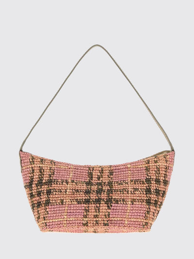 margate vintage check raffia shoulder bag with leather handle