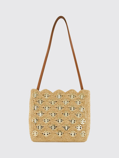 1969 raffia and steel shoulder bag with leather handle