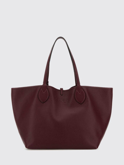 reversible shoulder bag in grained leather and logo fabric