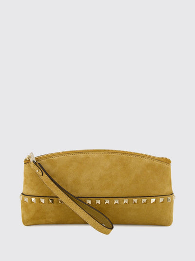 rockstud suede clutch with studs and wrist strap
