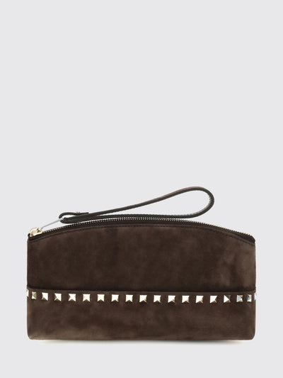 rockstud suede clutch with studs and wrist strap