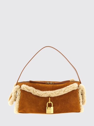 shearling and suede leather shoulder bag with padlock