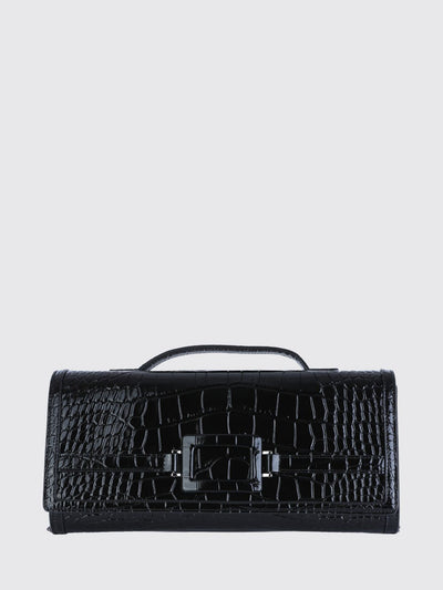 belle vivier croc-effect calfskin clutch with top handle