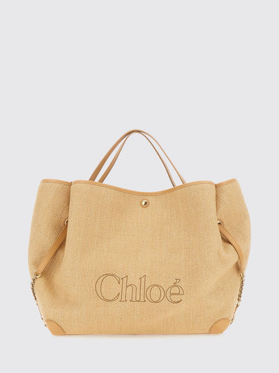 clover large linen and cotton tote bag chloé with jacquard logo