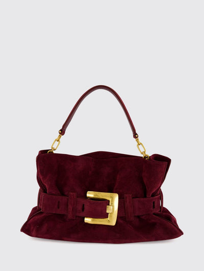 anthem ruched suede calfskin shoulder bag with buckle detail