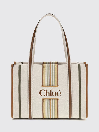woody loop tote bag chloé in multicolour striped canvas with embroidered logo
