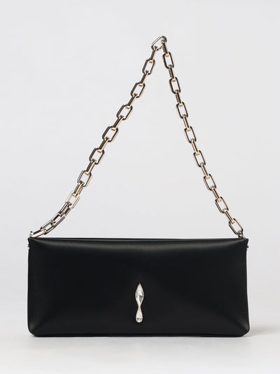 maykimay satin shoulder bag with rhinestone logo and metallic handle