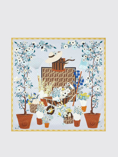 gardening floral and ff monogram print silk foulard