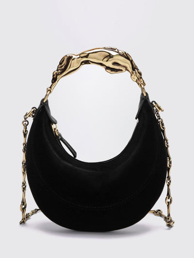 mini hobo bag chloé in leather and velvet with sculptural metal handle