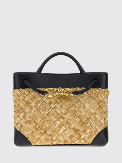 andiamo small woven raffia handbag with knot charm