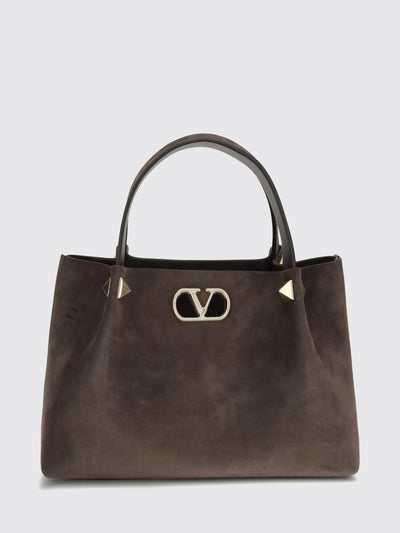 suede handbag with vlogo and studs